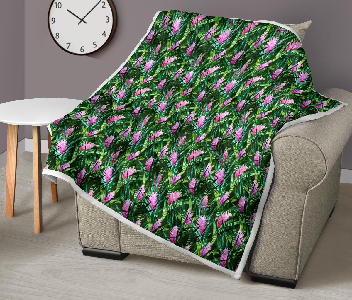 Tropical Folower Pink Heliconia Print Premium Quilt-JTAMIGO.COM