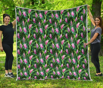Tropical Folower Pink Heliconia Print Premium Quilt-JTAMIGO.COM