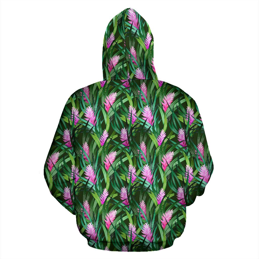 Tropical Folower Pink Heliconia Print Pullover Hoodie