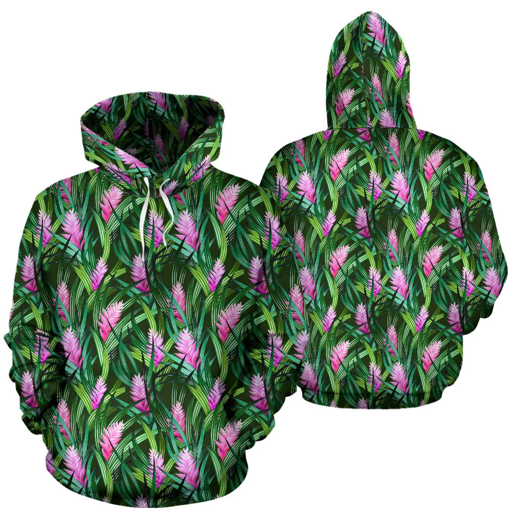 Tropical Folower Pink Heliconia Print Pullover Hoodie