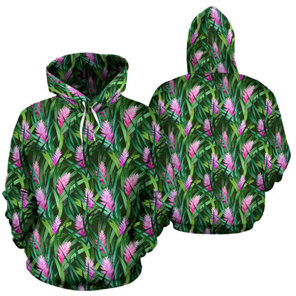 Tropical Folower Pink Heliconia Print Pullover Hoodie