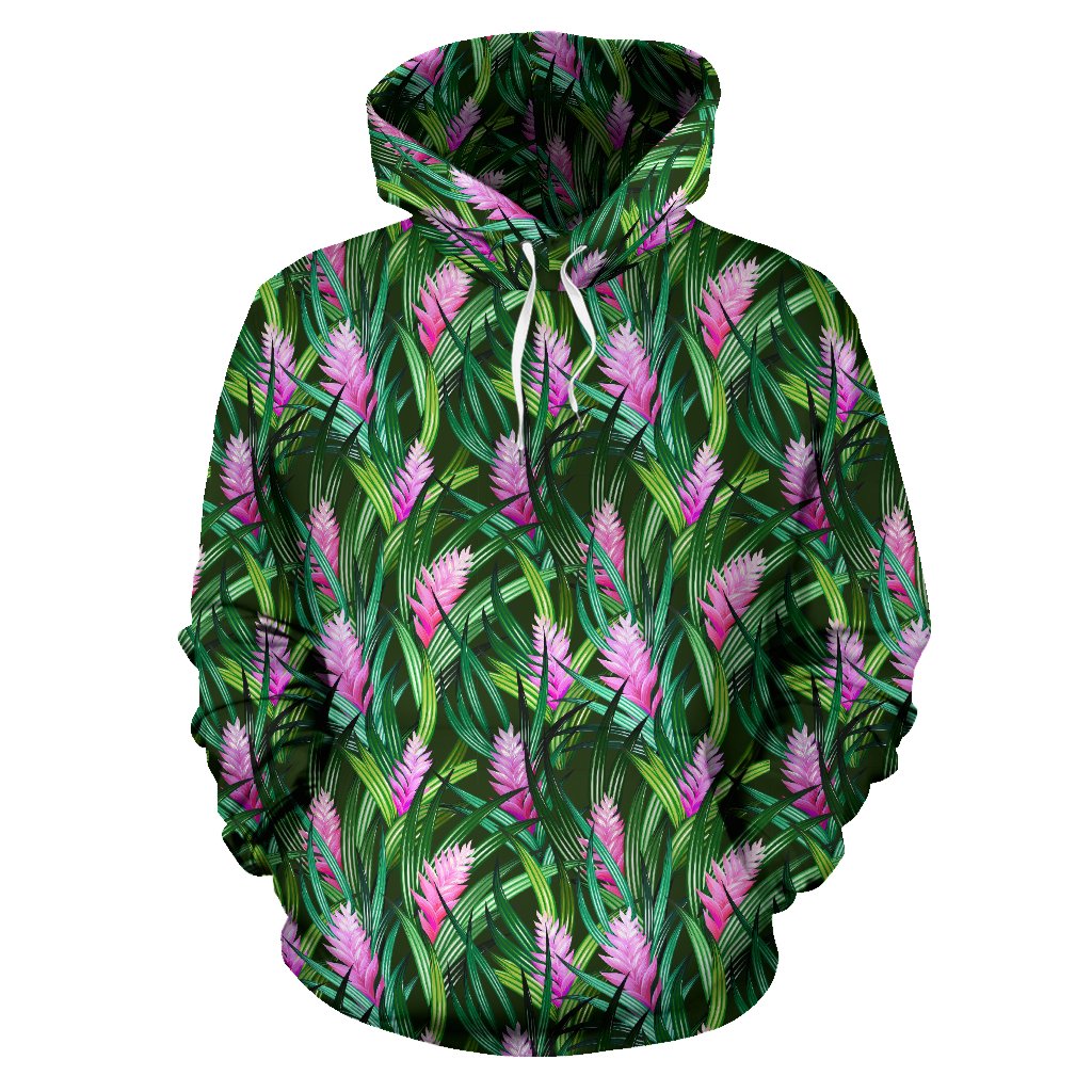 Tropical Folower Pink Heliconia Print Pullover Hoodie