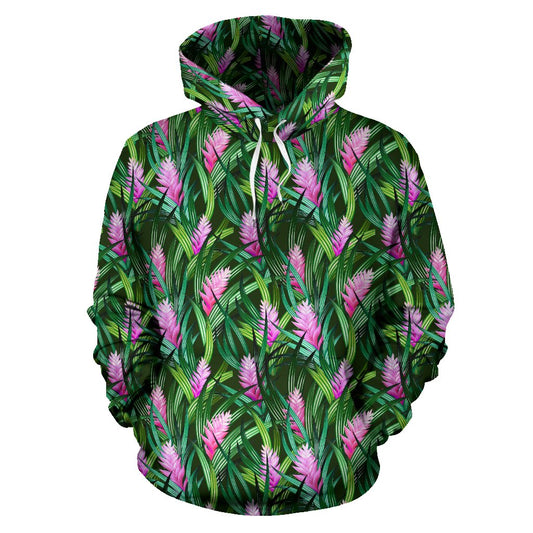 Tropical Folower Pink Heliconia Print Pullover Hoodie