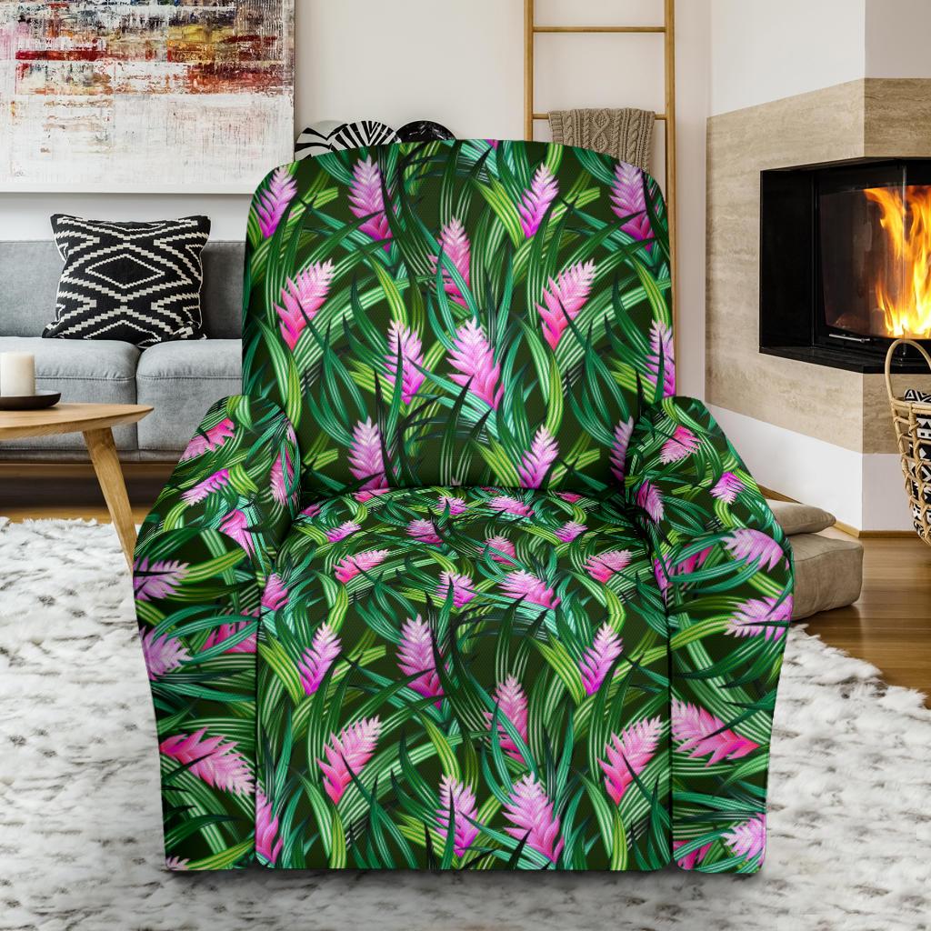 Tropical Folower Pink Heliconia Print Single Sofa Slipcover -JTAMIGO.COM