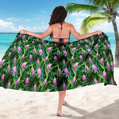 Tropical Folower Pink Heliconia Print Sarong Pareo Wrap