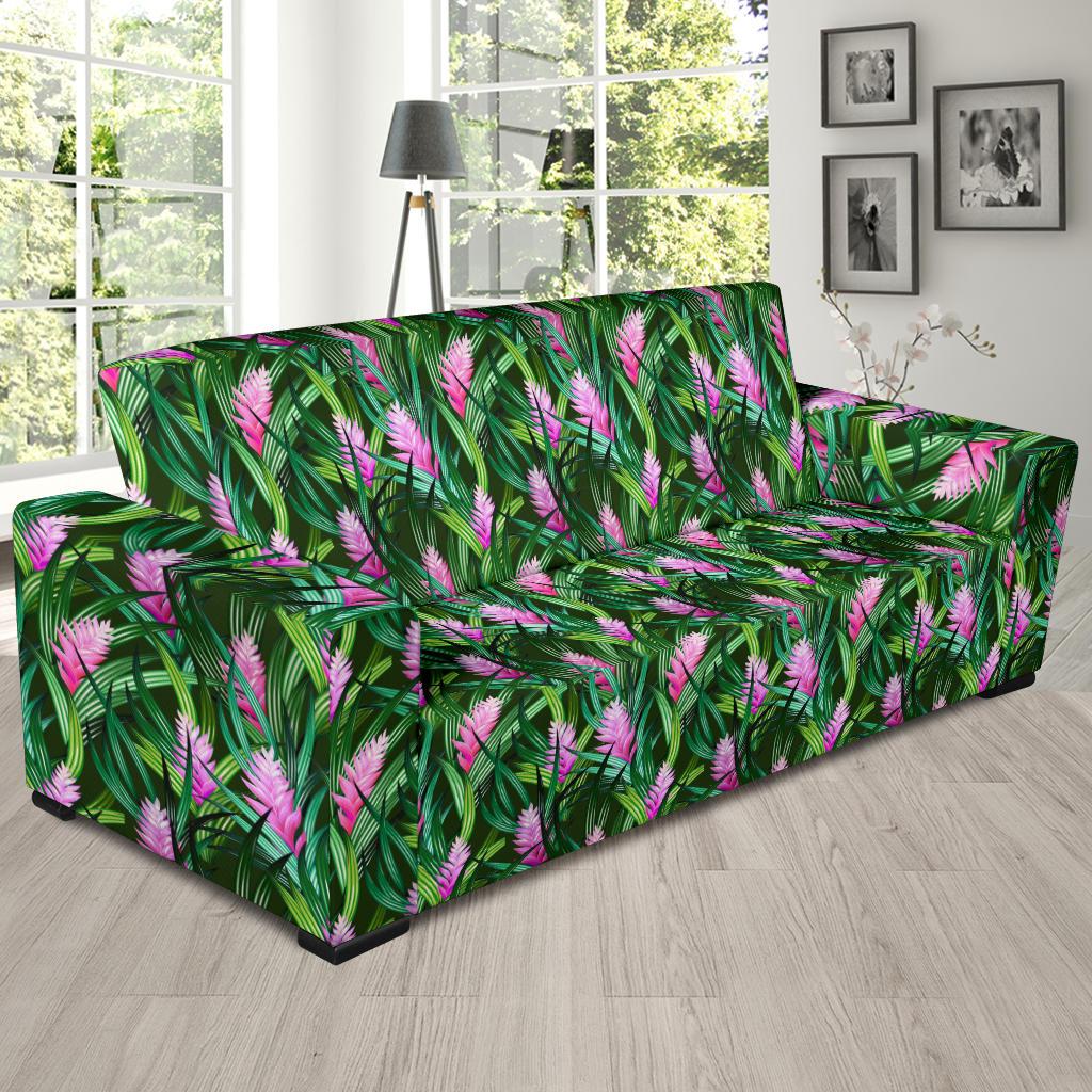Tropical Folower Pink Heliconia Print Sofa Slipcover-JTAMIGO.COM