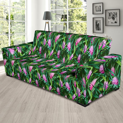 Tropical Folower Pink Heliconia Print Sofa Slipcover-JTAMIGO.COM