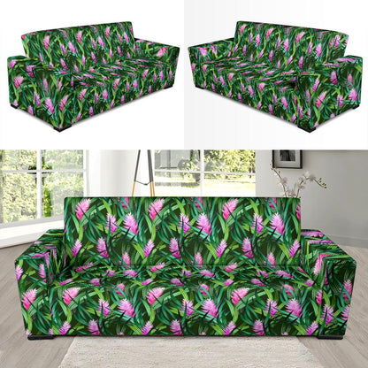 Tropical Folower Pink Heliconia Print Sofa Slipcover-JTAMIGO.COM