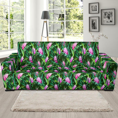 Tropical Folower Pink Heliconia Print Sofa Slipcover-JTAMIGO.COM