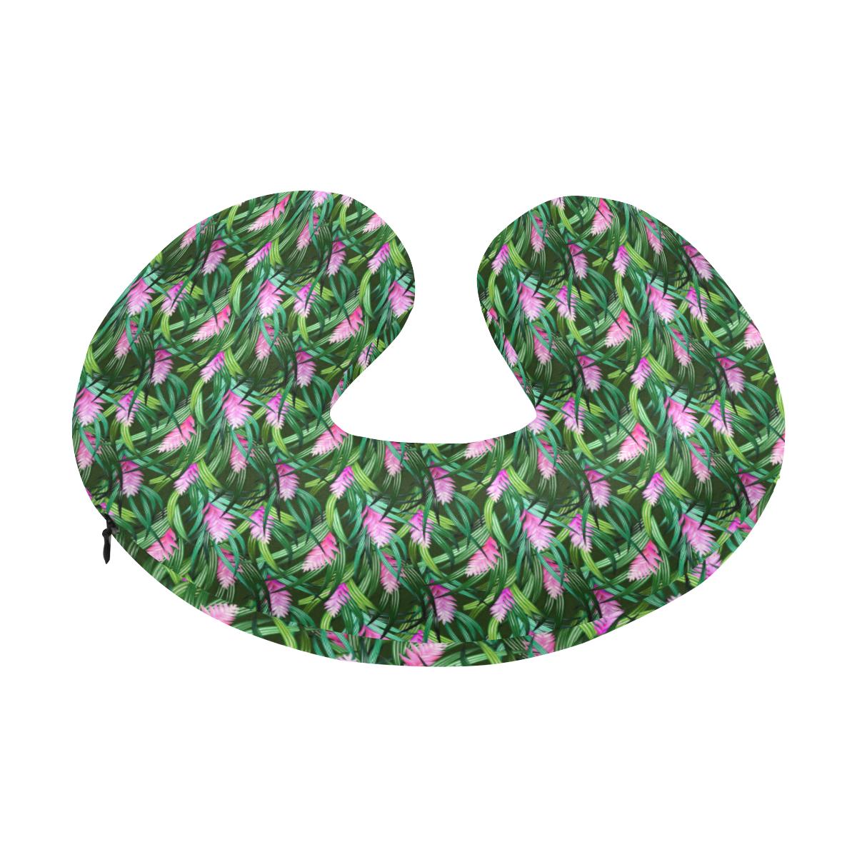 Tropical Folower Pink Heliconia Print U-Shaped Travel Neck Pillow-JTAMIGO.COM