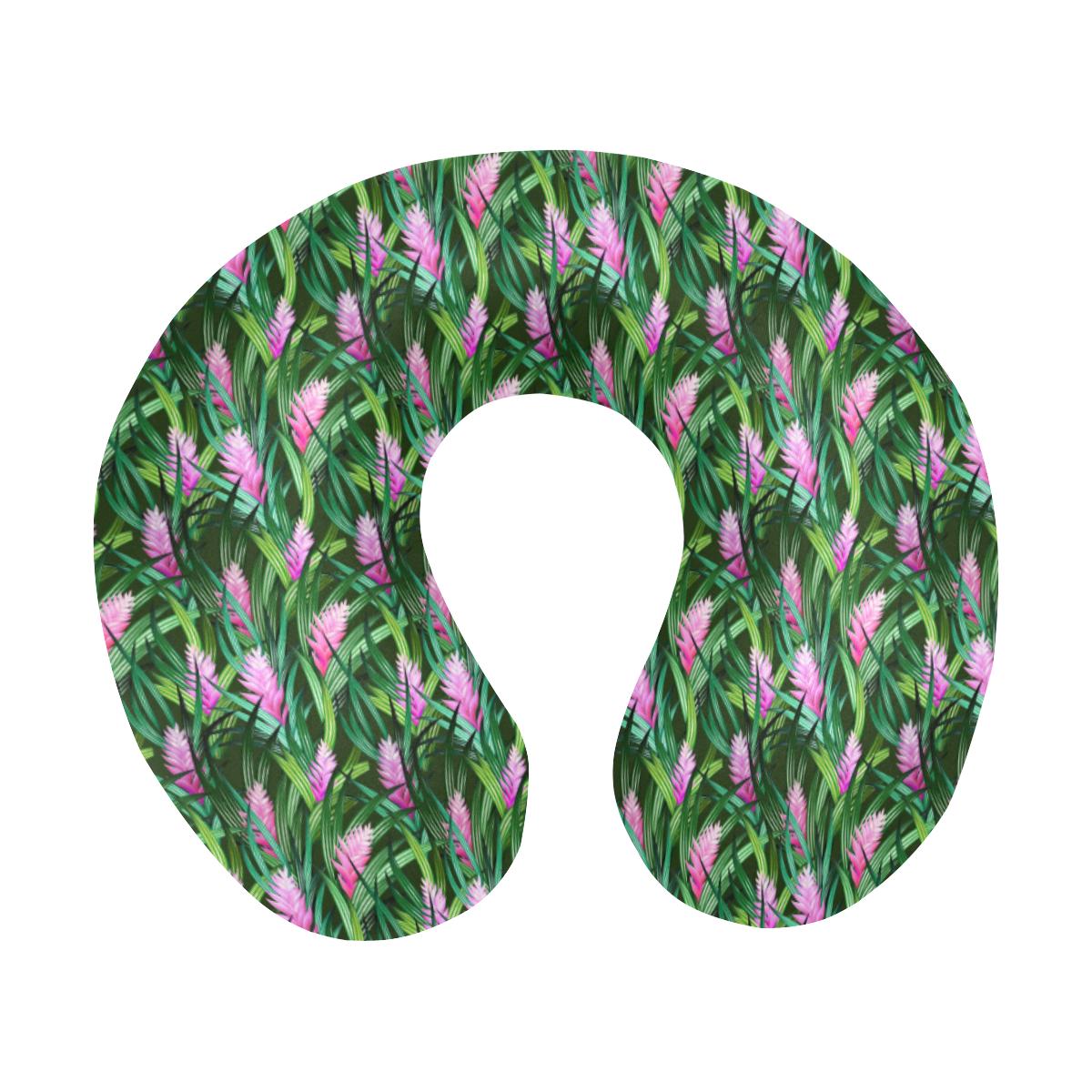 Tropical Folower Pink Heliconia Print U-Shaped Travel Neck Pillow-JTAMIGO.COM