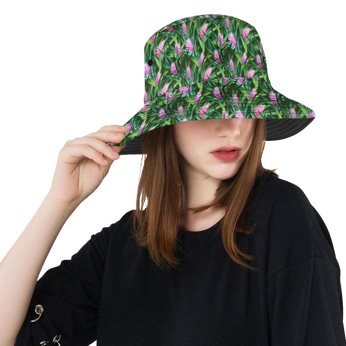 Tropical Folower Pink Heliconia Print Unisex Bucket Hat