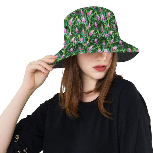 Tropical Folower Pink Heliconia Print Unisex Bucket Hat