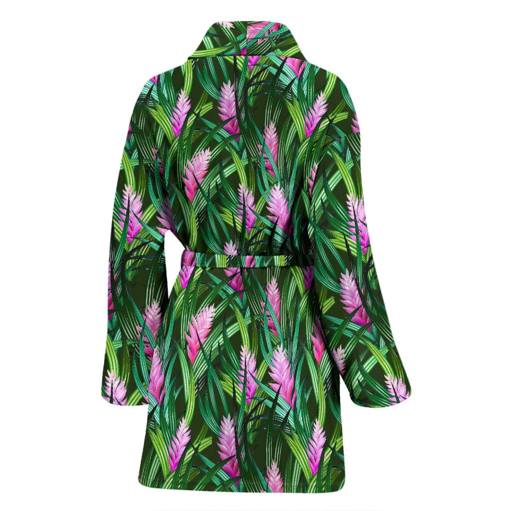 Tropical Folower Pink Heliconia Print Women Bath Robe-JTAMIGO.COM