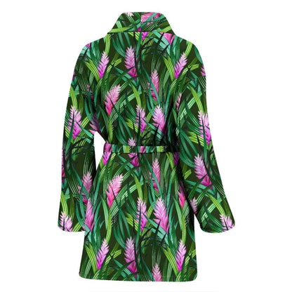Tropical Folower Pink Heliconia Print Women Bath Robe-JTAMIGO.COM