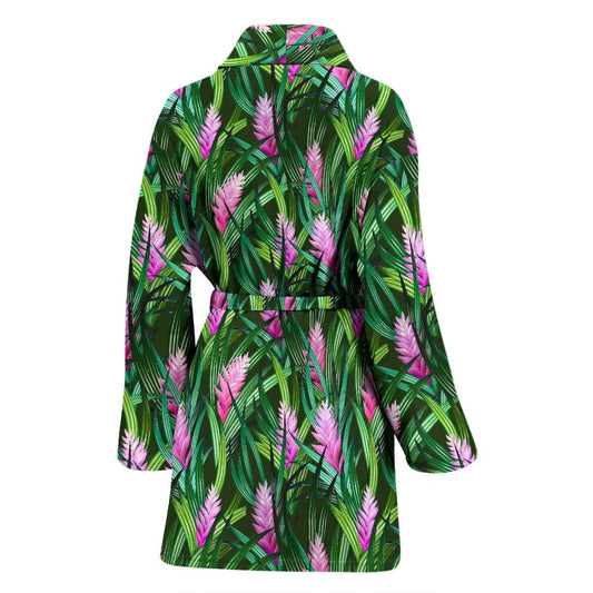 Tropical Folower Pink Heliconia Print Women Bath Robe-JTAMIGO.COM