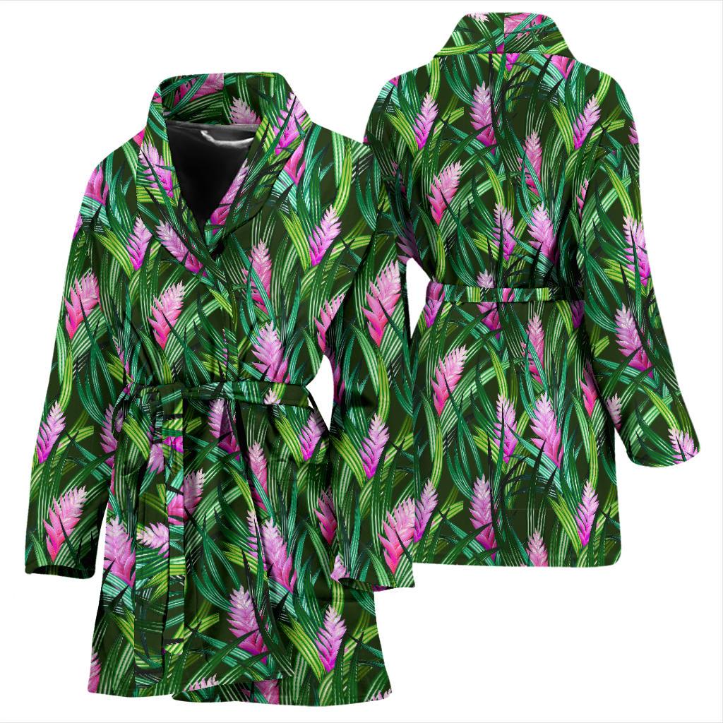 Tropical Folower Pink Heliconia Print Women Bath Robe-JTAMIGO.COM