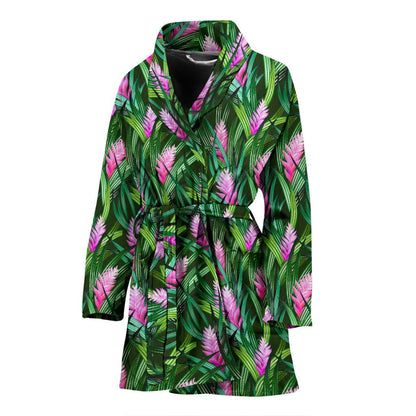 Tropical Folower Pink Heliconia Print Women Bath Robe-JTAMIGO.COM