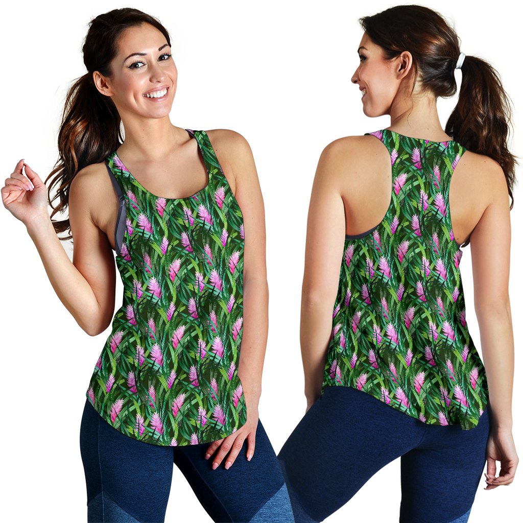 Tropical Folower Pink Heliconia Print Women Racerback Tank Top