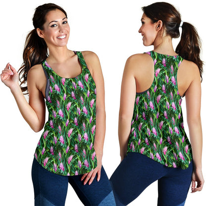 Tropical Folower Pink Heliconia Print Women Racerback Tank Top