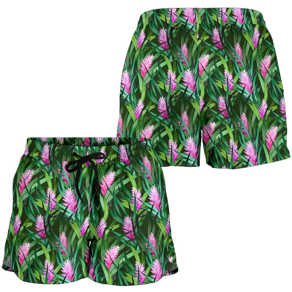 Tropical Folower Pink Heliconia Print Women Shorts-JTAMIGO.COM
