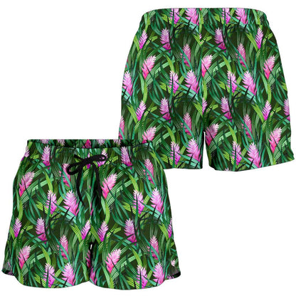 Tropical Folower Pink Heliconia Print Women Shorts-JTAMIGO.COM