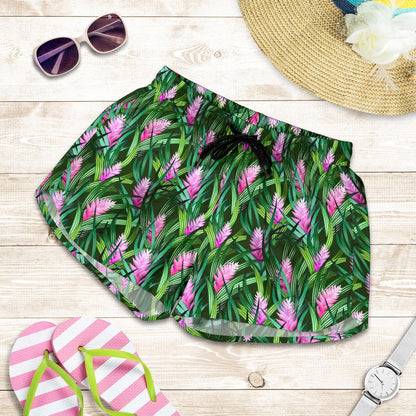 Tropical Folower Pink Heliconia Print Women Shorts-JTAMIGO.COM