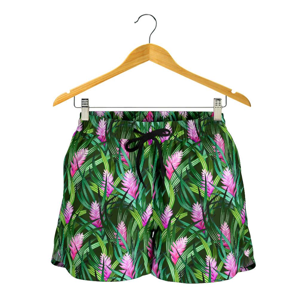 Tropical Folower Pink Heliconia Print Women Shorts-JTAMIGO.COM