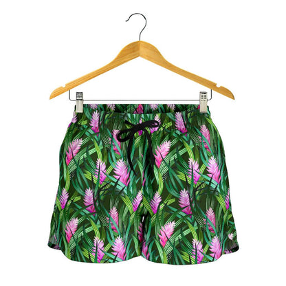 Tropical Folower Pink Heliconia Print Women Shorts-JTAMIGO.COM