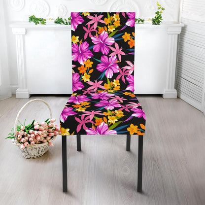 Tropical Folower Pink Hibiscus Print Dining Chair Slipcover-JTAMIGO.COM