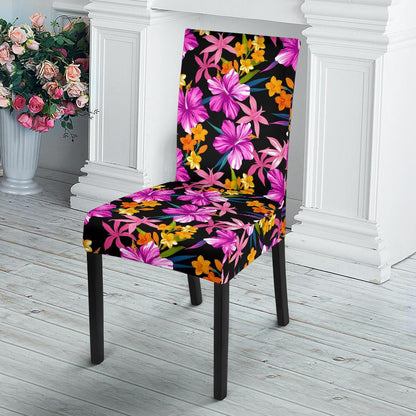 Tropical Folower Pink Hibiscus Print Dining Chair Slipcover-JTAMIGO.COM
