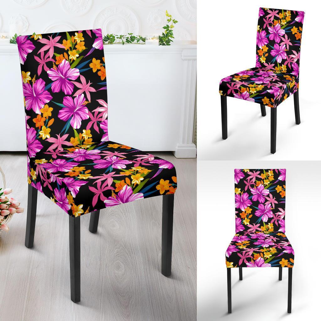 Tropical Folower Pink Hibiscus Print Dining Chair Slipcover-JTAMIGO.COM