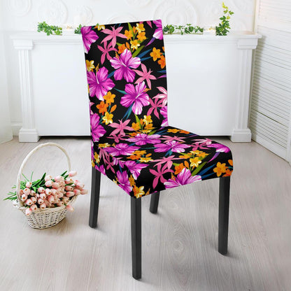 Tropical Folower Pink Hibiscus Print Dining Chair Slipcover-JTAMIGO.COM