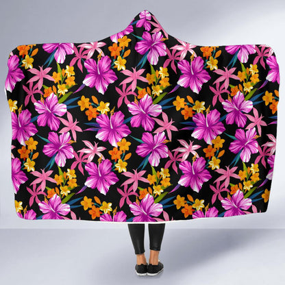 Tropical Folower Pink Hibiscus Print Hooded Blanket-JTAMIGO.COM