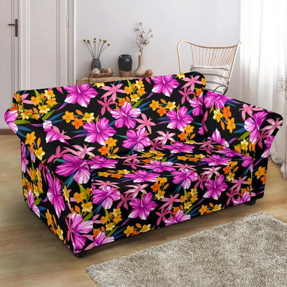 Tropical Folower Pink Hibiscus Print Loveseat Slipcover-JTAMIGO.COM