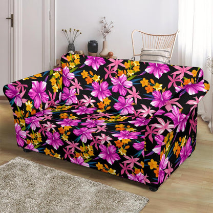 Tropical Folower Pink Hibiscus Print Loveseat Slipcover-JTAMIGO.COM