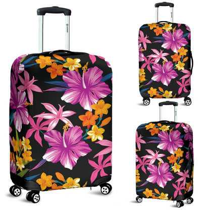 Tropical Folower Pink Hibiscus Print Luggage Cover Protector