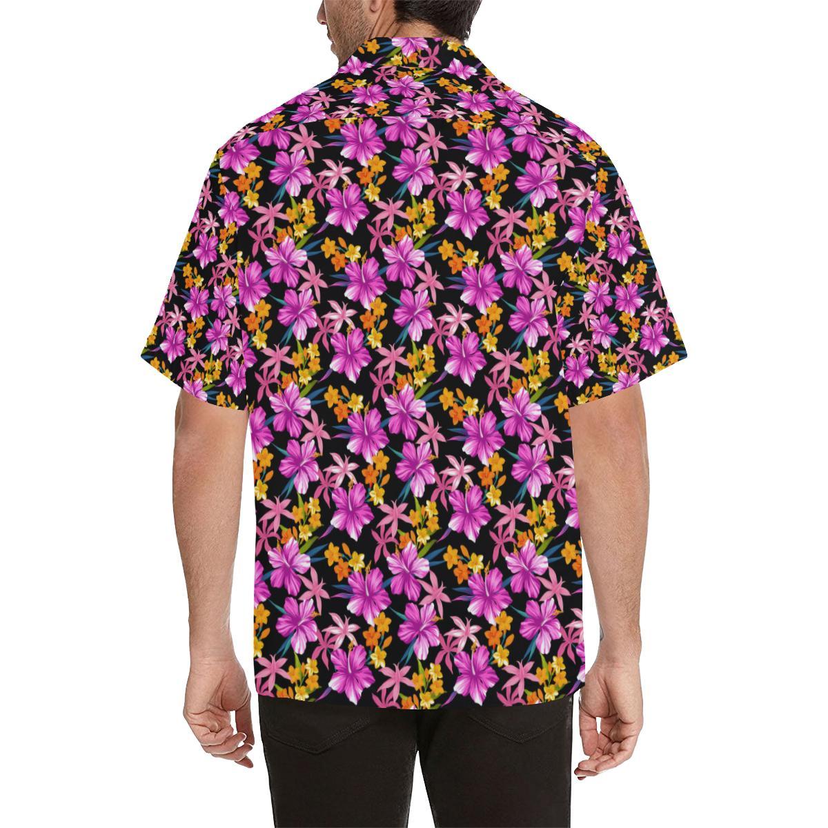 Tropical Folower Pink Hibiscus Print Men Aloha Hawaiian Shirt