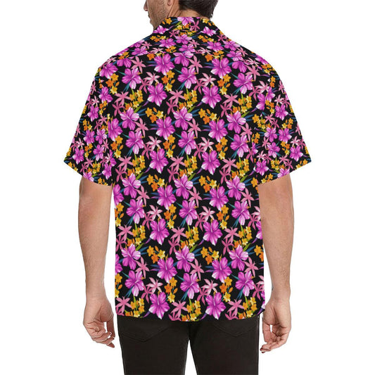 Tropical Folower Pink Hibiscus Print Men Aloha Hawaiian Shirt