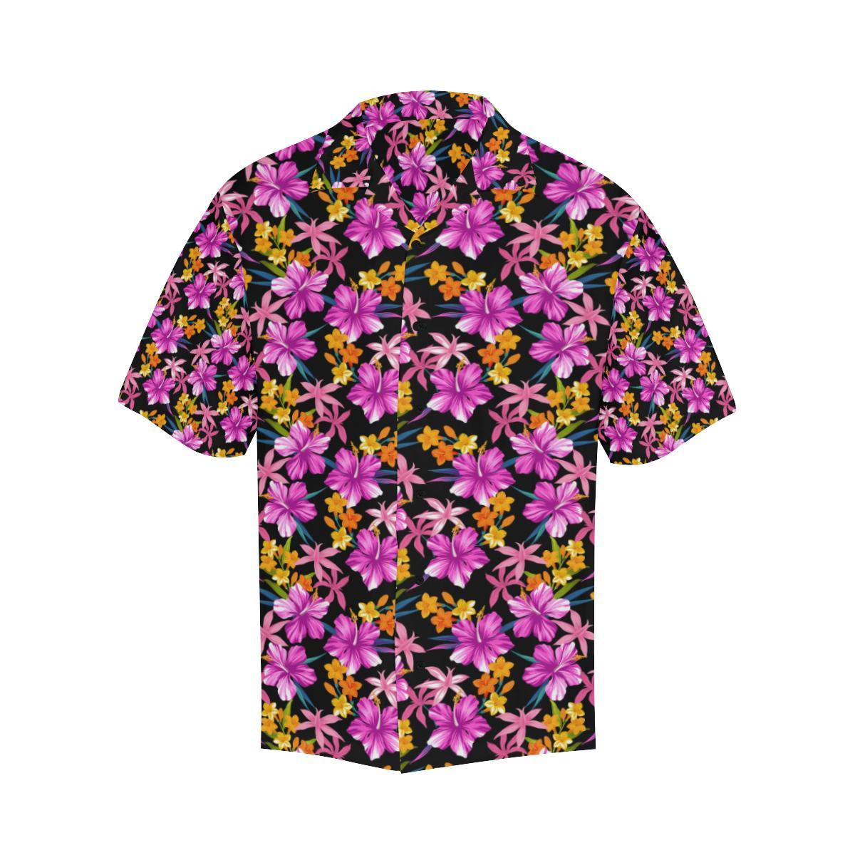 Tropical Folower Pink Hibiscus Print Men Aloha Hawaiian Shirt