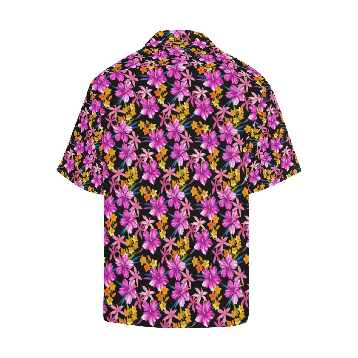 Tropical Folower Pink Hibiscus Print Men Aloha Hawaiian Shirt
