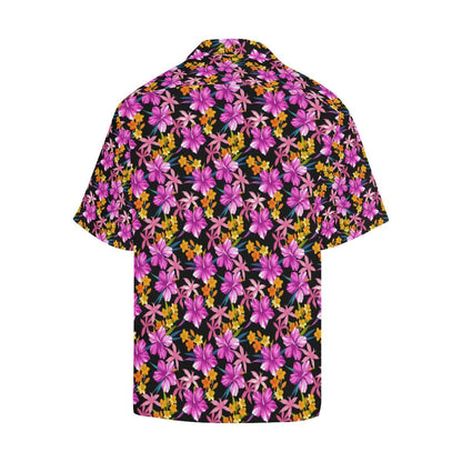 Tropical Folower Pink Hibiscus Print Men Aloha Hawaiian Shirt