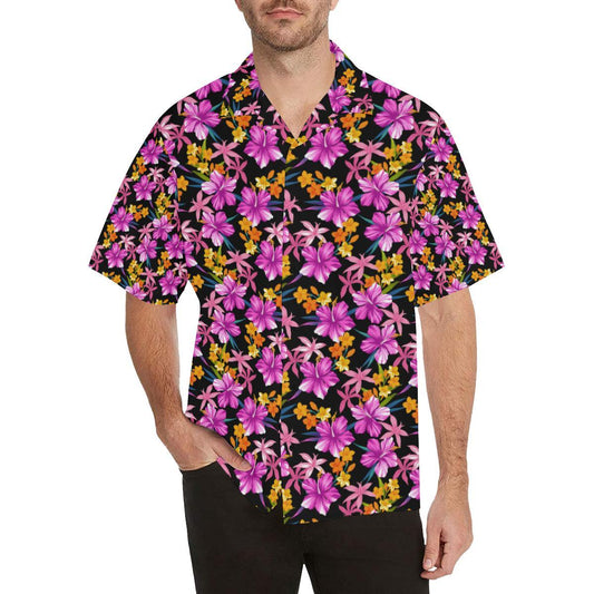 Tropical Folower Pink Hibiscus Print Men Aloha Hawaiian Shirt