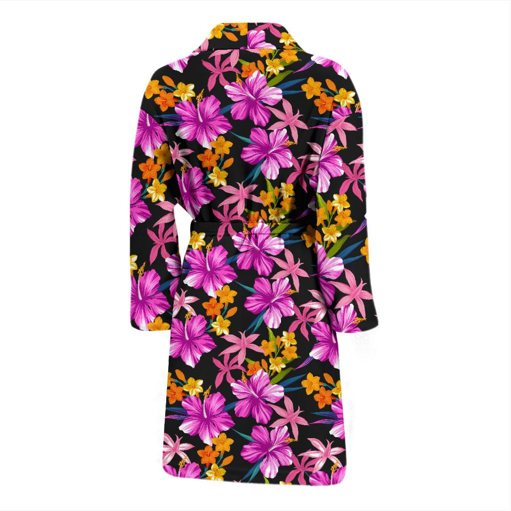 Tropical Folower Pink Hibiscus Print Men Bath Robe-JTAMIGO.COM