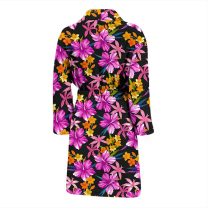 Tropical Folower Pink Hibiscus Print Men Bath Robe-JTAMIGO.COM