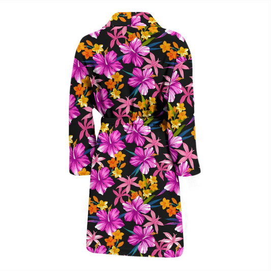 Tropical Folower Pink Hibiscus Print Men Bath Robe-JTAMIGO.COM