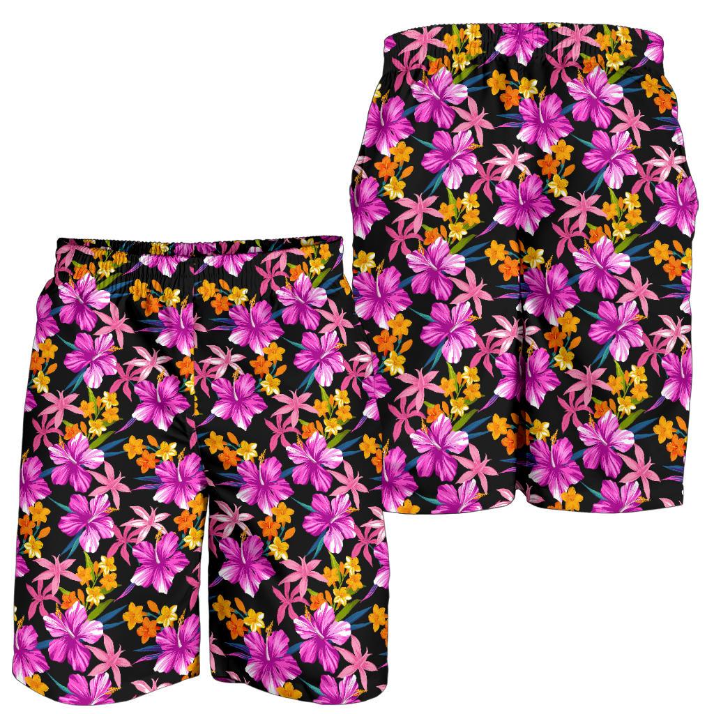 Tropical Folower Pink Hibiscus Print Mens Shorts-JTAMIGO.COM
