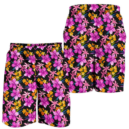 Tropical Folower Pink Hibiscus Print Mens Shorts-JTAMIGO.COM