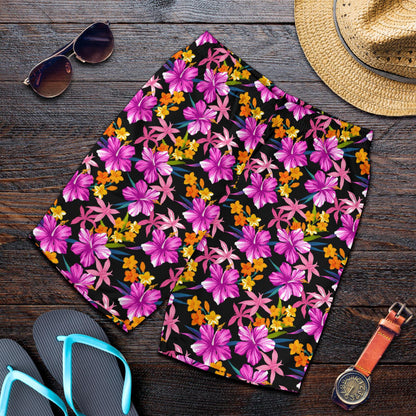 Tropical Folower Pink Hibiscus Print Mens Shorts-JTAMIGO.COM