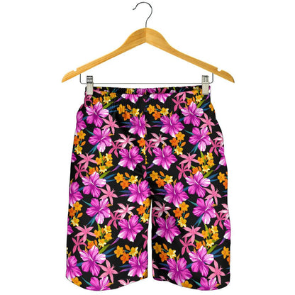 Tropical Folower Pink Hibiscus Print Mens Shorts-JTAMIGO.COM